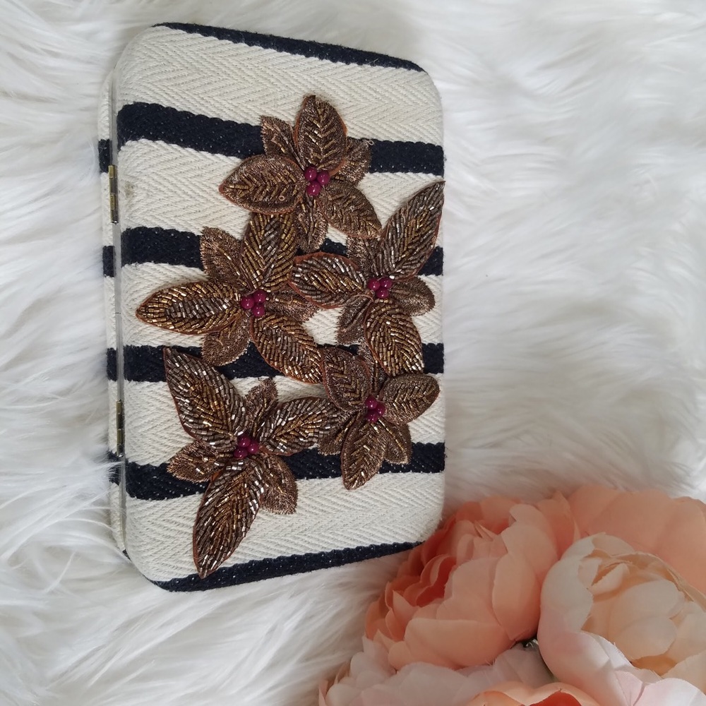 NWT Zara Striped Fabric Floral minaudière Clutch - Picture 4 of 7